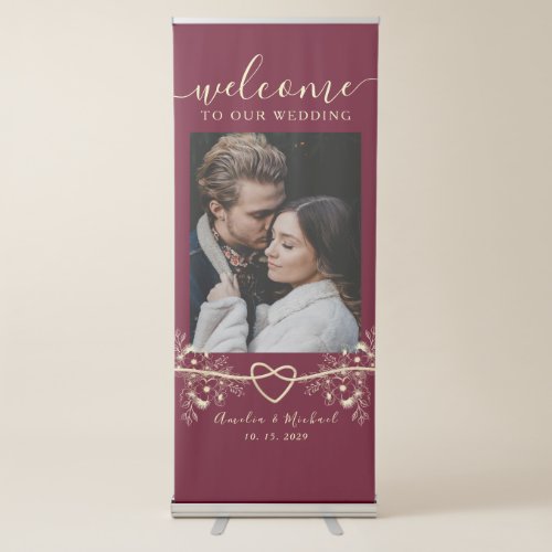 Chic Burgundy Welcome To Our Wedding Retractable Banner