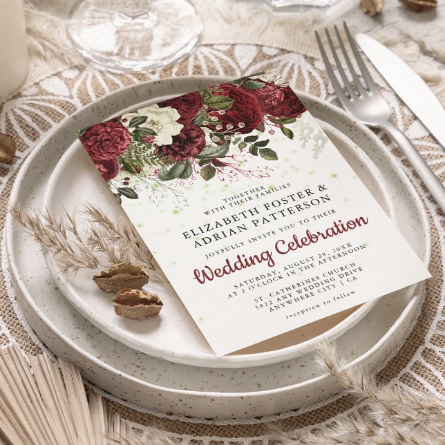 Chic Burgundy & White Floral Wedding  Invitation (Creator Uploaded)