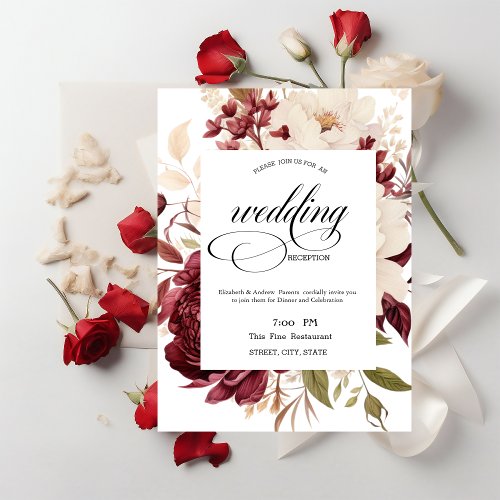 Chic Burgundy White Flowers Rehearsal Dinner   Invitation