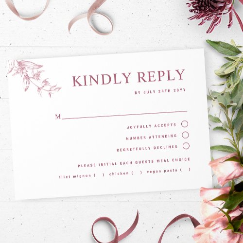 Chic Burgundy White Wedding Withwithout Meal RSVP Card