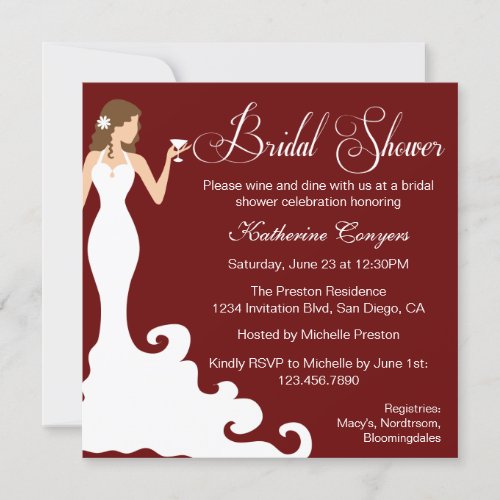 Chic Burgundy Wine Bridal Shower Invitation