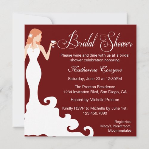 Chic Burgundy Wine Bridal Shower Invitation