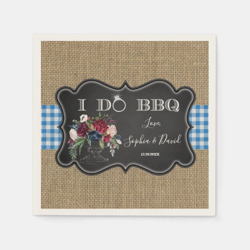 Chic Burlap Gingham and Chalk I DO BBQ Custom Napkins