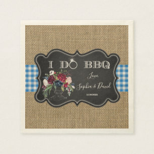 Chic Burlap Gingham and Chalk I DO BBQ Custom Napkins