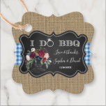 Chic Burlap Gingham and Chalk I DO BBQ Favor Tags<br><div class="desc">Rustic Burlap, Blue Gingham and Chalkboard design for a rustic event party, because it features a rustic burlap background, blue gingham, a gorgeous burgundy blue flowers bouquet in a vase, on chalkboard shape. All items from this collection can be personalized. Check out, please, other items which match this design in...</div>