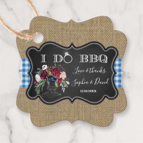 Chic Burlap Gingham and Chalk I DO BBQ Favor Tags