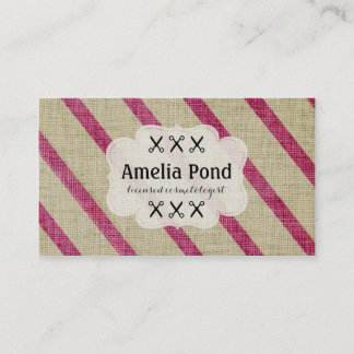 chic burlap stripe hairstylist hair stylist pink business card