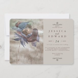 Chic Burnt Ombre Watercolor Floral Photo Wedding Invitation