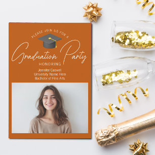 Chic Burnt Orange Graduate Photo Graduation Party Invitation