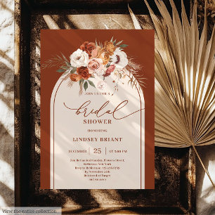 Chic Burnt Orange Pampas Grass Boho Bridal Shower Invitation