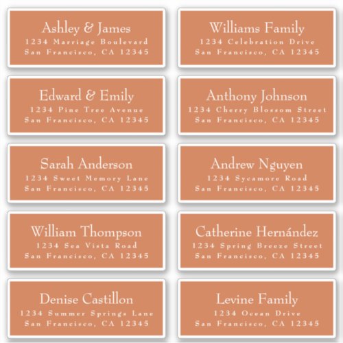 Chic Burnt Orange Wedding Guest Address Labels