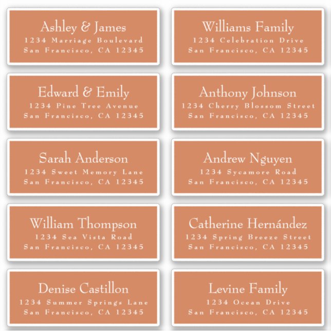 Chic Burnt Orange Wedding Guest Address Labels (Front)