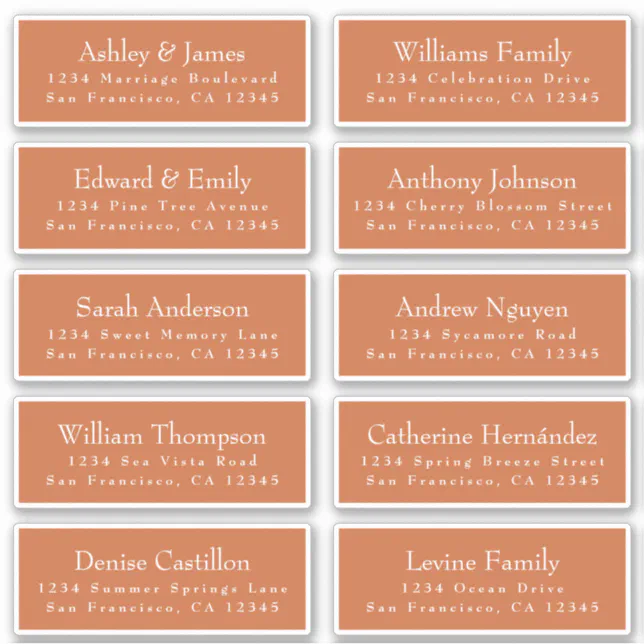 Chic Burnt Orange Wedding Guest Address Labels | Zazzle