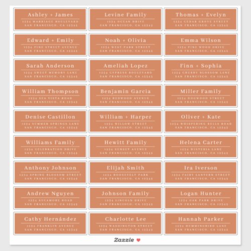 Chic Burnt Orange Wedding Guest Address Labels