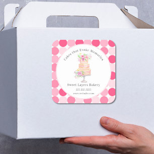 Chic Business Layered Cake With Roses Bakery Square Sticker