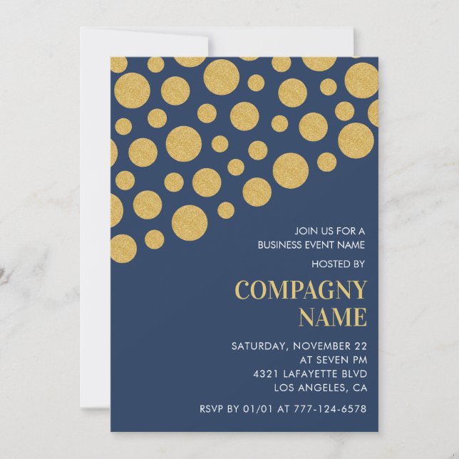 Chic Business party invite Gold Navy  (Front)