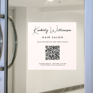 Chic Business Signature Script QR Code Pink Window Cling