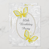 Chic Butterflies Damask 80th Birthday Double Sided Invitation (Front/Back)
