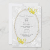 Chic Butterflies Damask 80th Birthday Double Sided Invitation (Back)