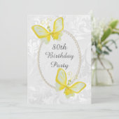 Chic Butterflies Damask 80th Birthday Double Sided Invitation (Standing Front)