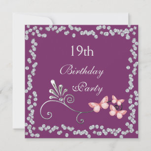 Chic Butterflies & Diamonds 19th Birthday Invitation