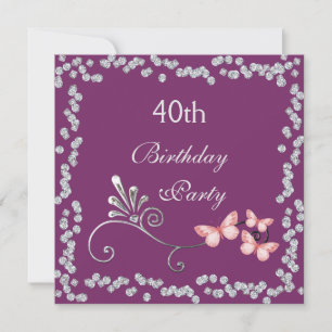 Chic Butterflies & Diamonds 40th Birthday Invitation