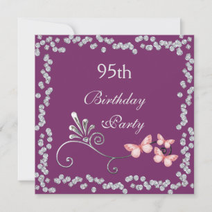 Chic Butterflies & Diamonds 95th Birthday Invitation