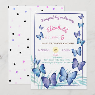 Chic Butterflies Polka Dots Birthday Invitation
