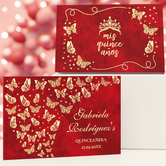 Chic Butterfly Gold Red Quinceañera Mis Quince Foil Guest Book