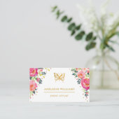 Chic Butterfly / Pink Watercolor Floral Business Card (Standing Front)