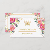 Chic Butterfly / Pink Watercolor Floral Business Card (Front/Back)