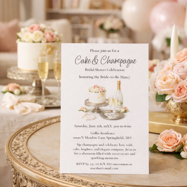 Chic Cake and Champagne Bridal Shower Invitation (Creator Uploaded)