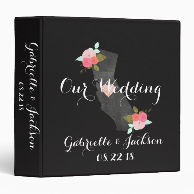 Chic California State Modern Wedding Photo Album 3 Ring Binder (Front/Spine)