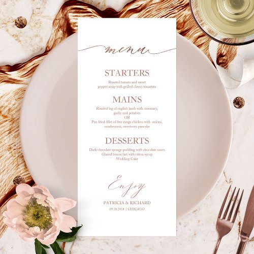 Chic Calligraphy 4x9 Wedding Menu Card For Plate