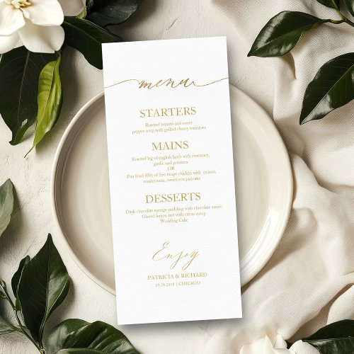 Chic Calligraphy 4x9 Wedding Menu Card For Plate