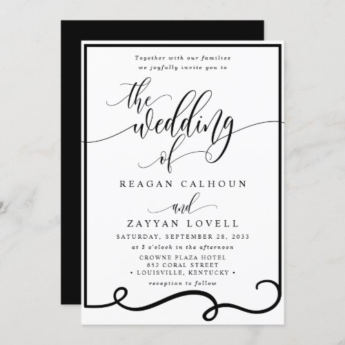 Wedding Invitations 8 Chic Calligraphy Black And White Wedding Invitation