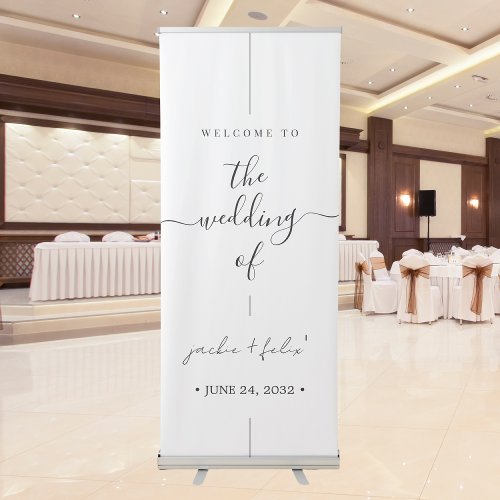 Chic Calligraphy Black And White Wedding Welcome Retractable Banner