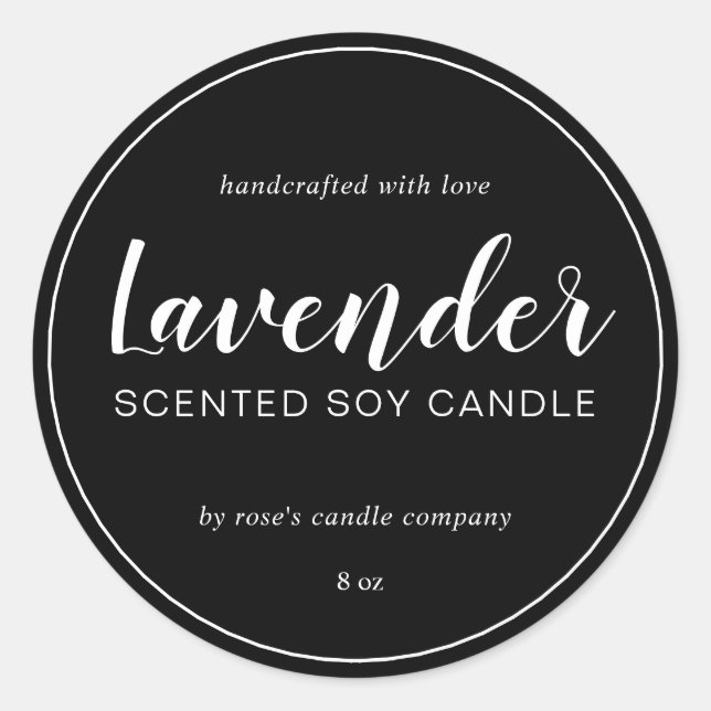 Chic Calligraphy Black Soy Candle Classic Round Sticker (Front)