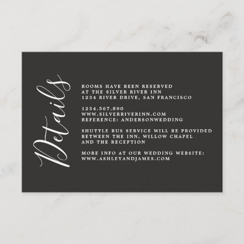 Chic Calligraphy Black Wedding Details Enclosure Card