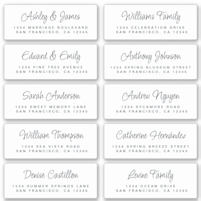 Chic Calligraphy Black White Guest Address Labels (Front)