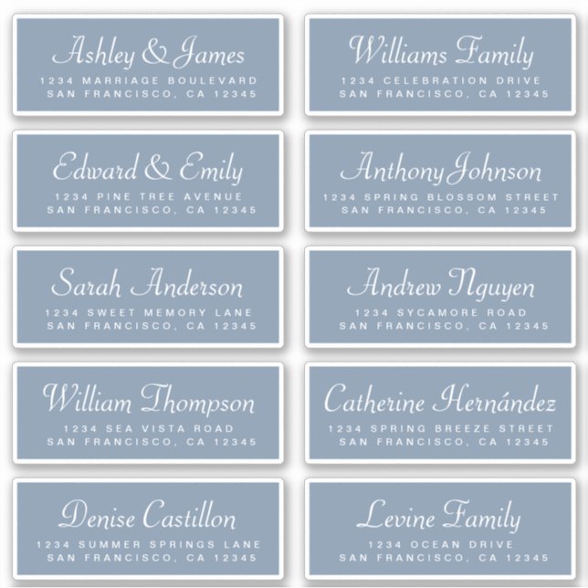 Chic Calligraphy Blue Guest Address Labels (Front)