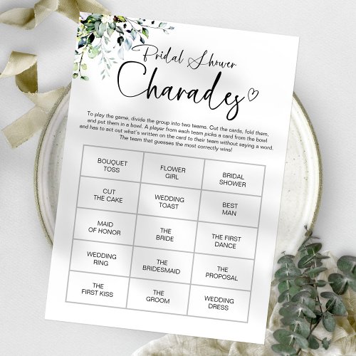 Chic Calligraphy Bridal Shower Charades Game  Invitation