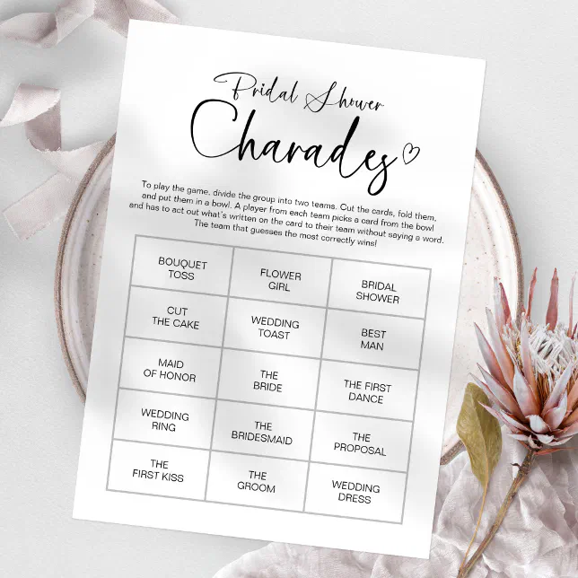 Chic Calligraphy Bridal Shower Charades Game Invitation | Zazzle