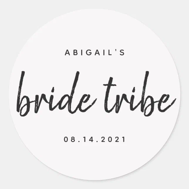 Bride Round Sticker Chic Calligraphy Bride Tribe Wedding Bridal Party Classic Round Sticker ...