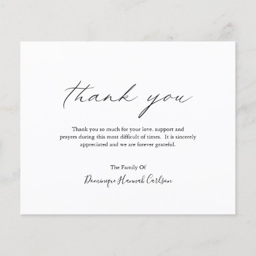Chic Calligraphy Budget Funeral Thank You Card