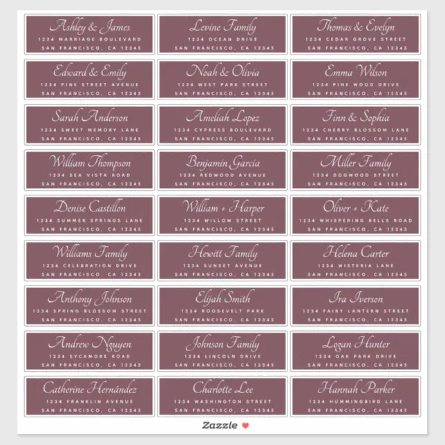 Chic Calligraphy Burgundy Guest Address Labels | Zazzle