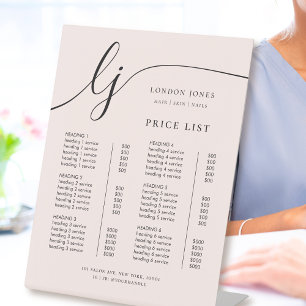 Chic Calligraphy Business Service Blush Price List Pedestal Sign