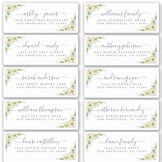 Chic Calligraphy Christmas Guest Address Labels (Front)