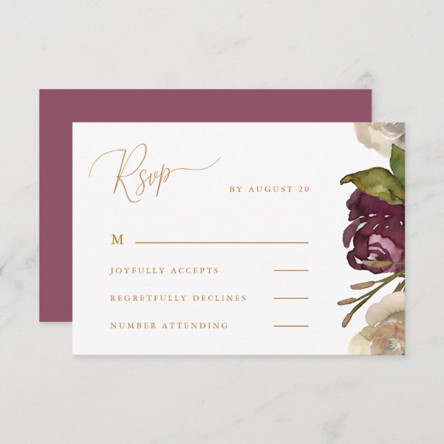 Chic Calligraphy Dark Raspberry Wedding Rsvp (Front/Back)
