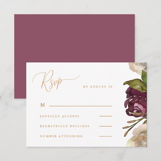 Chic Calligraphy Dark Raspberry Wedding Rsvp Card (Front/Back)